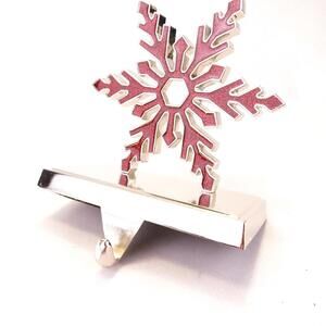 Silver Color Red Snowflake w Enamel Glitter Coloring Christmas Stocking Holder